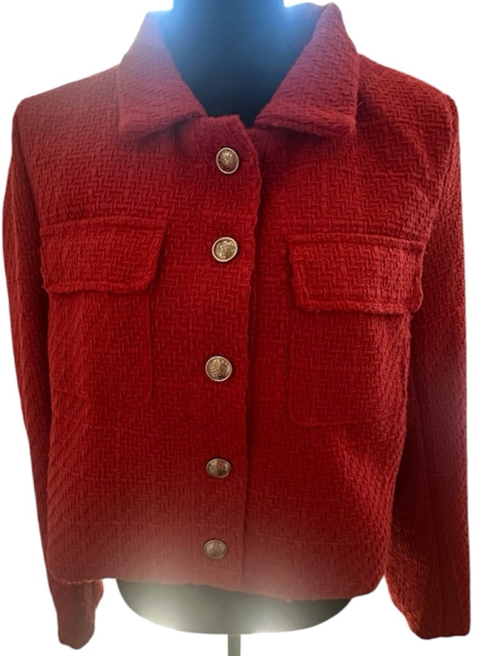 Vigoss Red Textured Button-Front Jacket